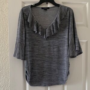 Liz & Moony Gray Ruffle V-Neck Blouse